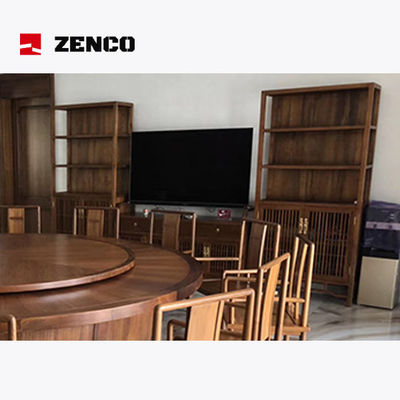 Massivholz-Chinesisch-Stil-Esstisch-Set mit Drehtisch 12 Stühle und 2 Weinschränke