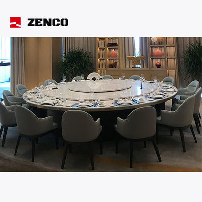 Rein weißes Hotel-Restaurantmöbel-Set mit Stein-Esstisch und grauen Ledersessel