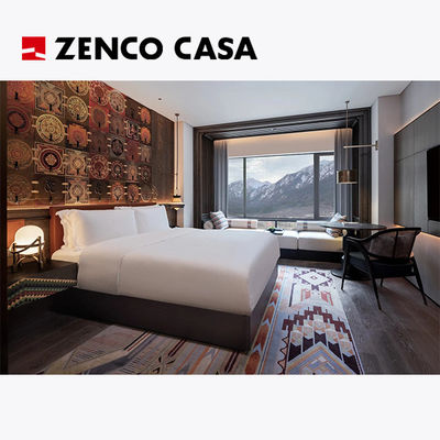 Moderne Hotel-Schlafzimmermöbel inklusive Bett und Massivholz-Schlaftisch