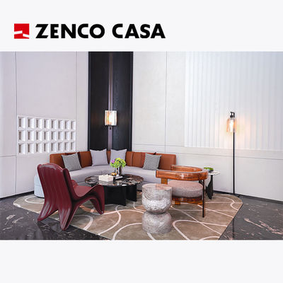 Möbel für die Hotellobby, einschließlich L-förmigen Sofas und roten Glas-Stahl-Einfachstühlen
